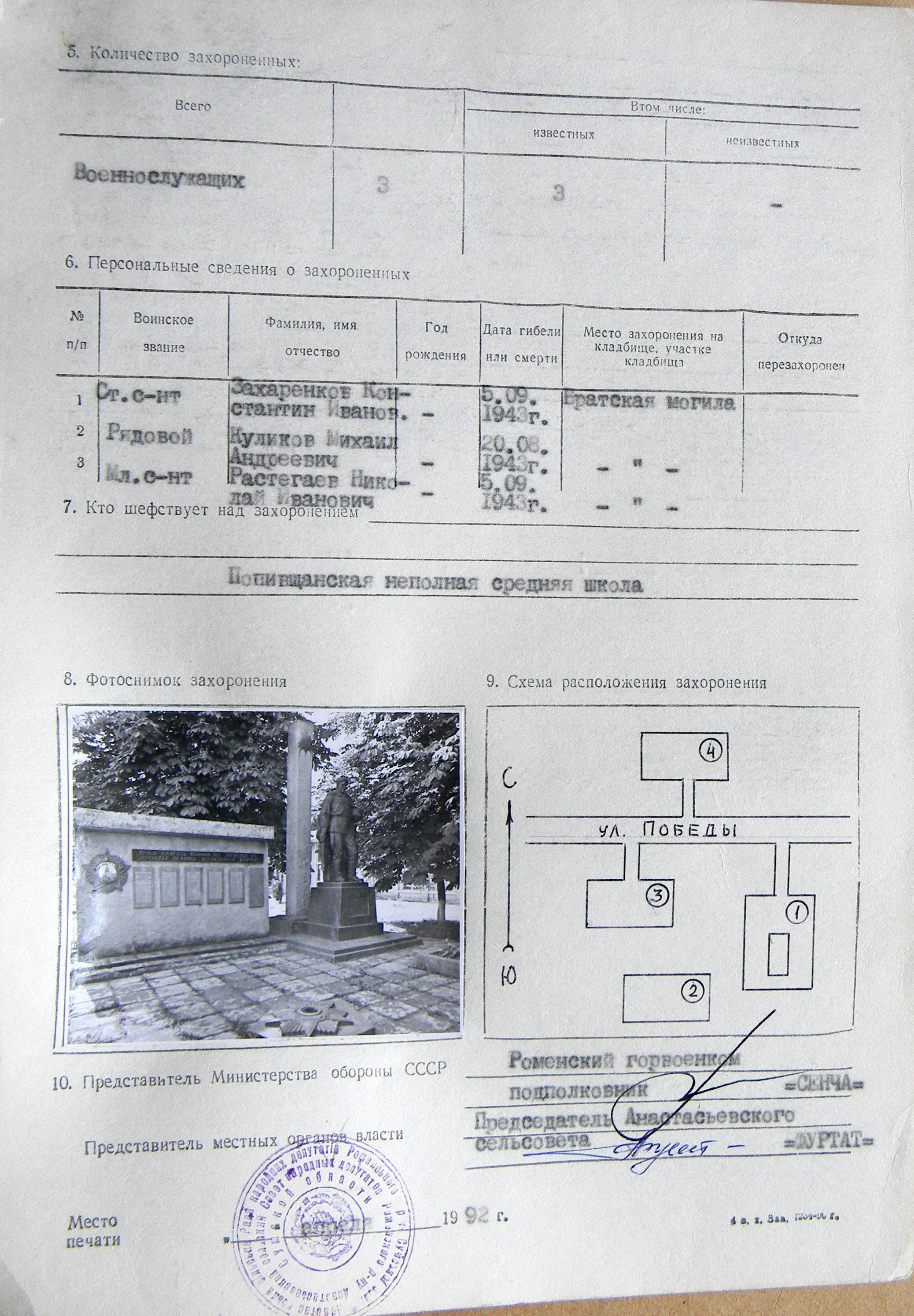 Братская могила в с. Попивщина