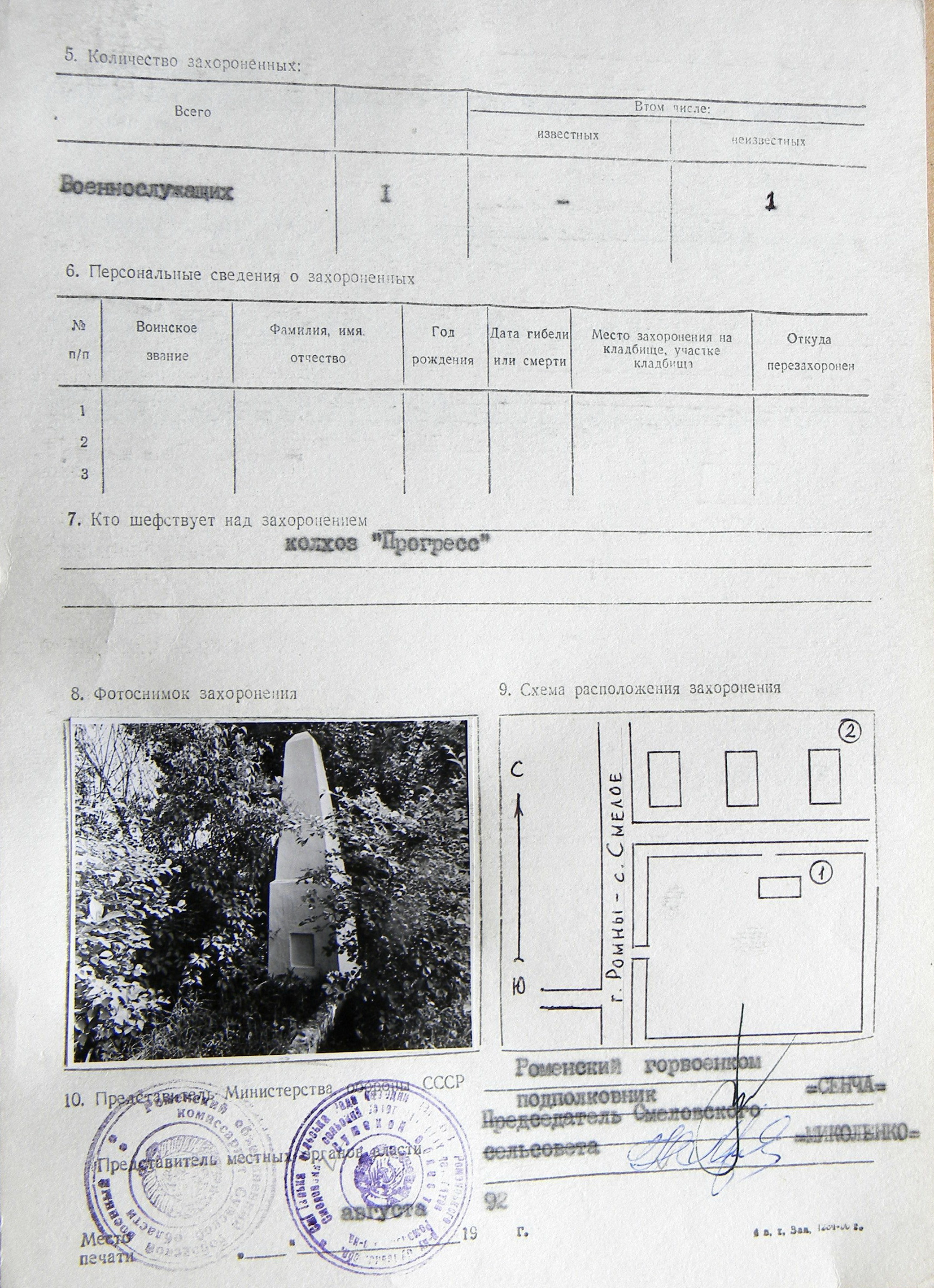 Могила неизвестного солдата на кладбище в с. Смелое