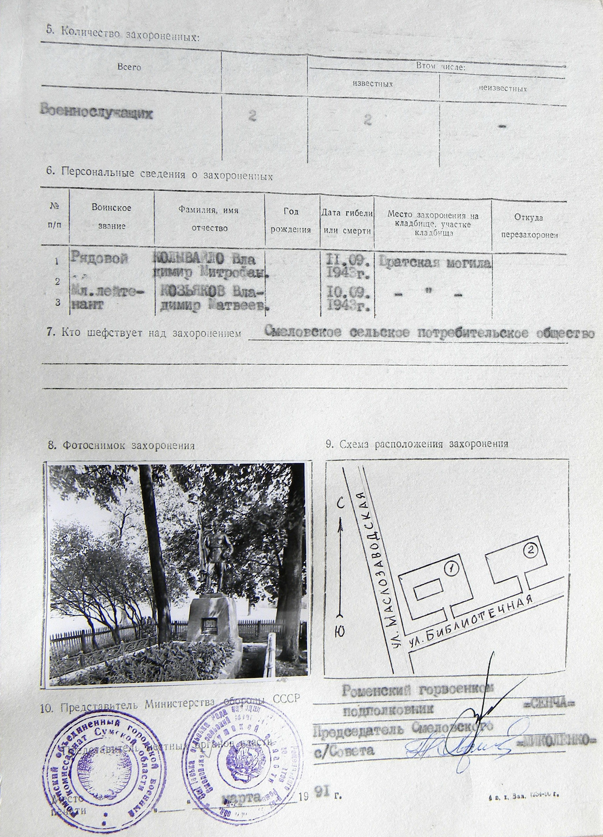 Братская могила в центре с. Смелое 