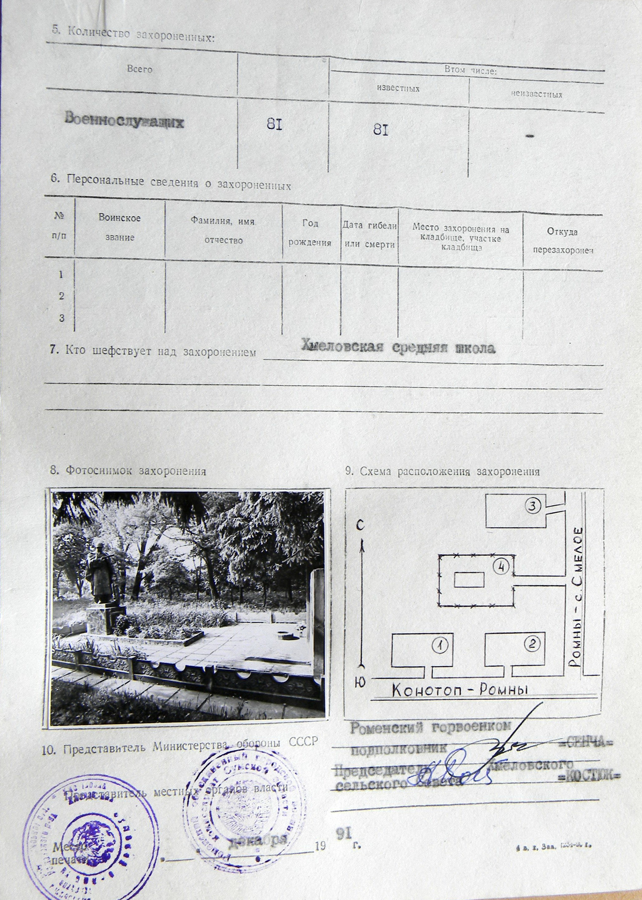 Братская могила в с. Хмелов