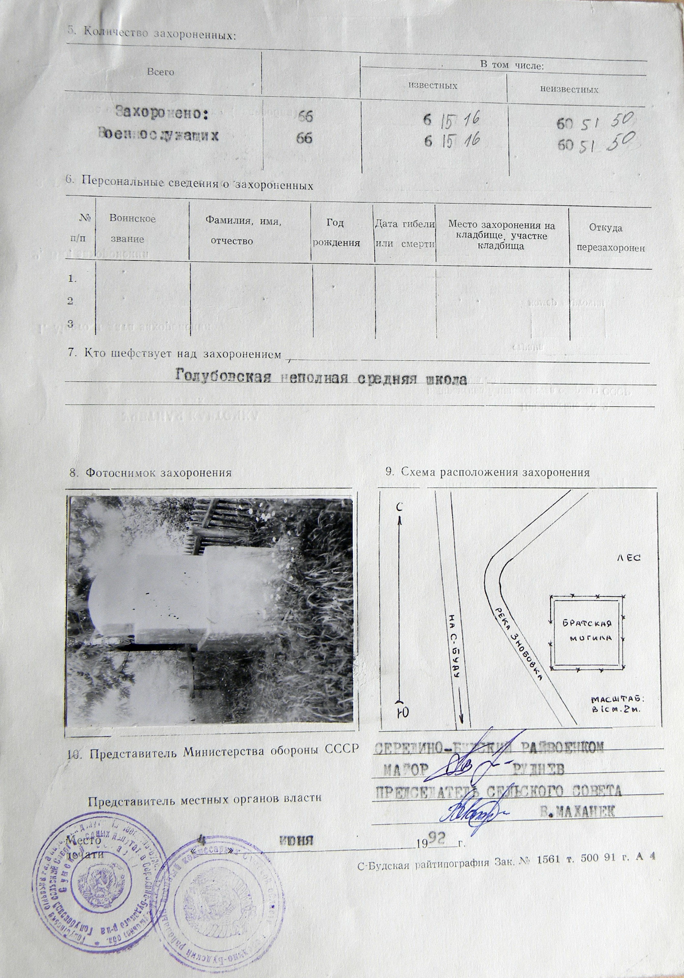 Братская могила возле леса в с. Лесное