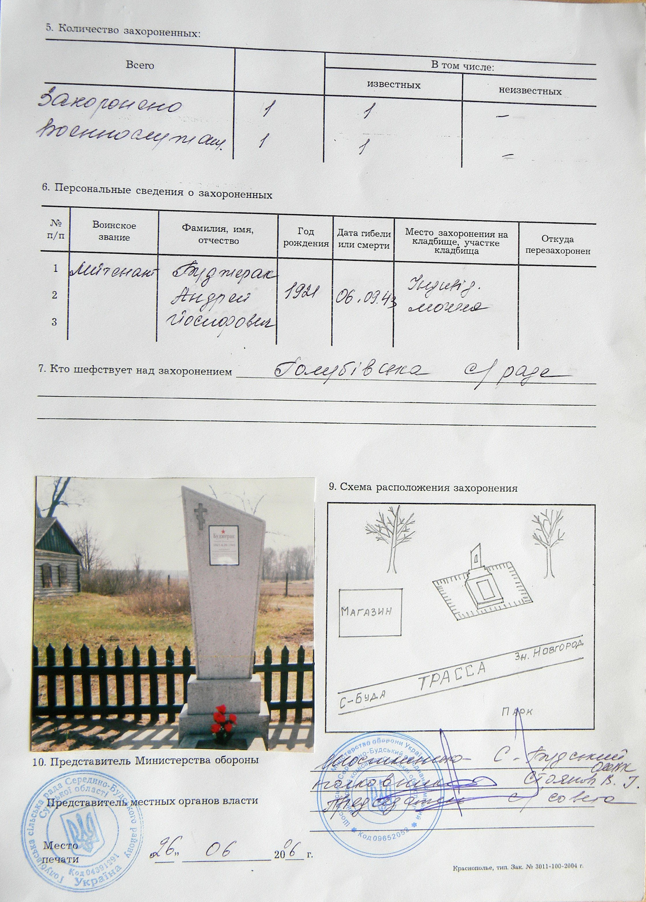 Могила лейтенанта в с. Лесное 