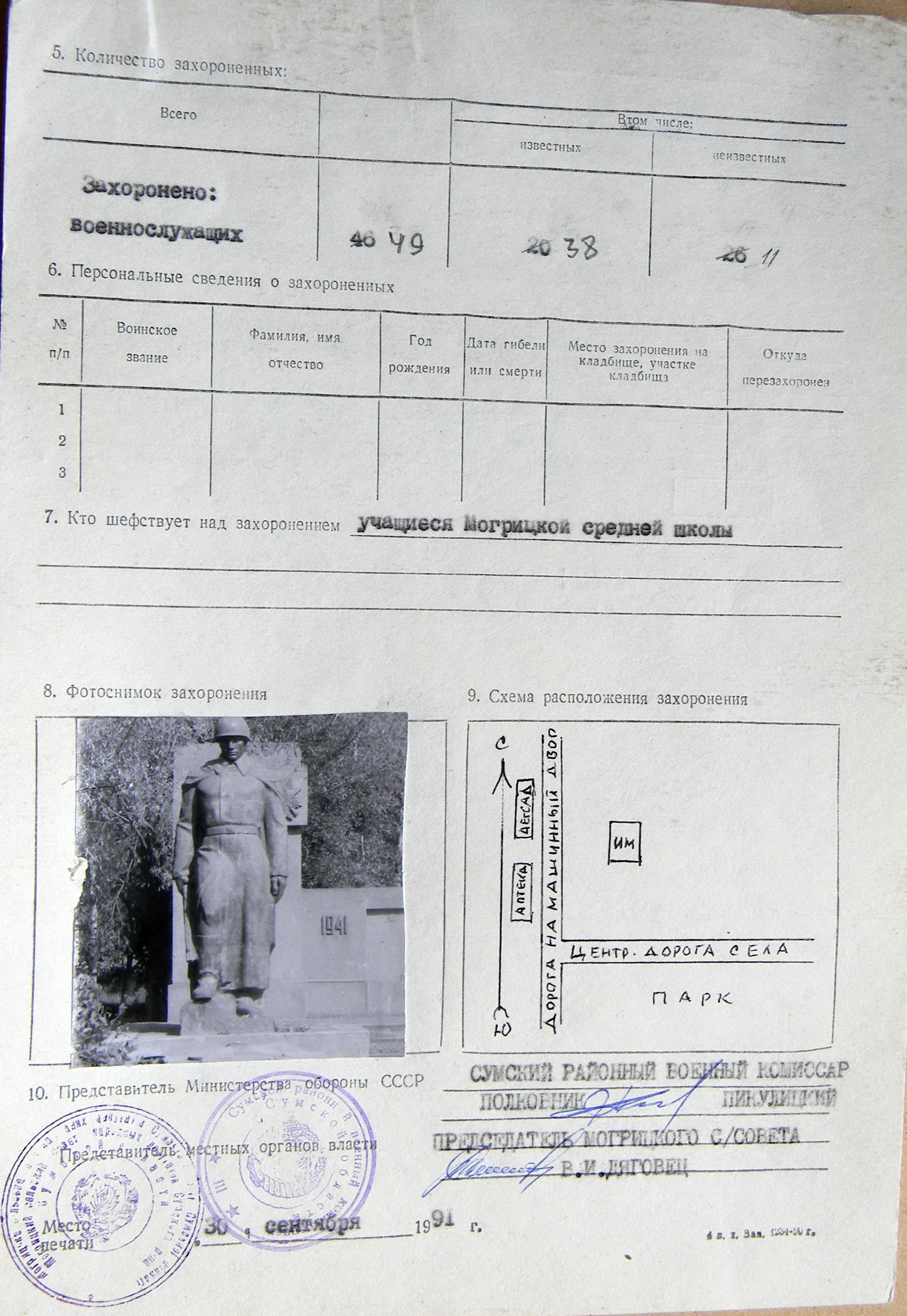 Братская могила в центре с. Могрица