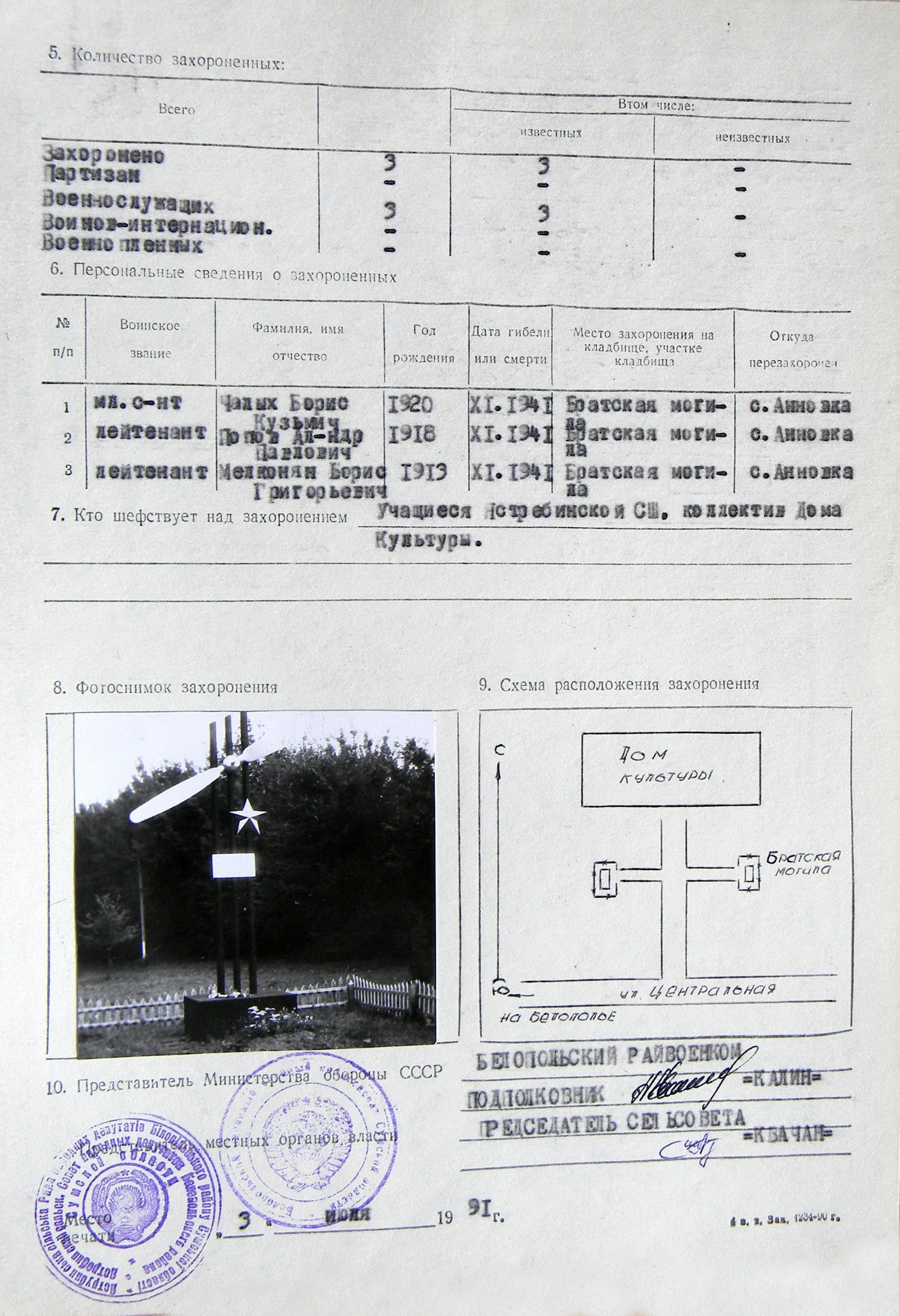 Братская могила возле дома культуры в с. Ястребиное 