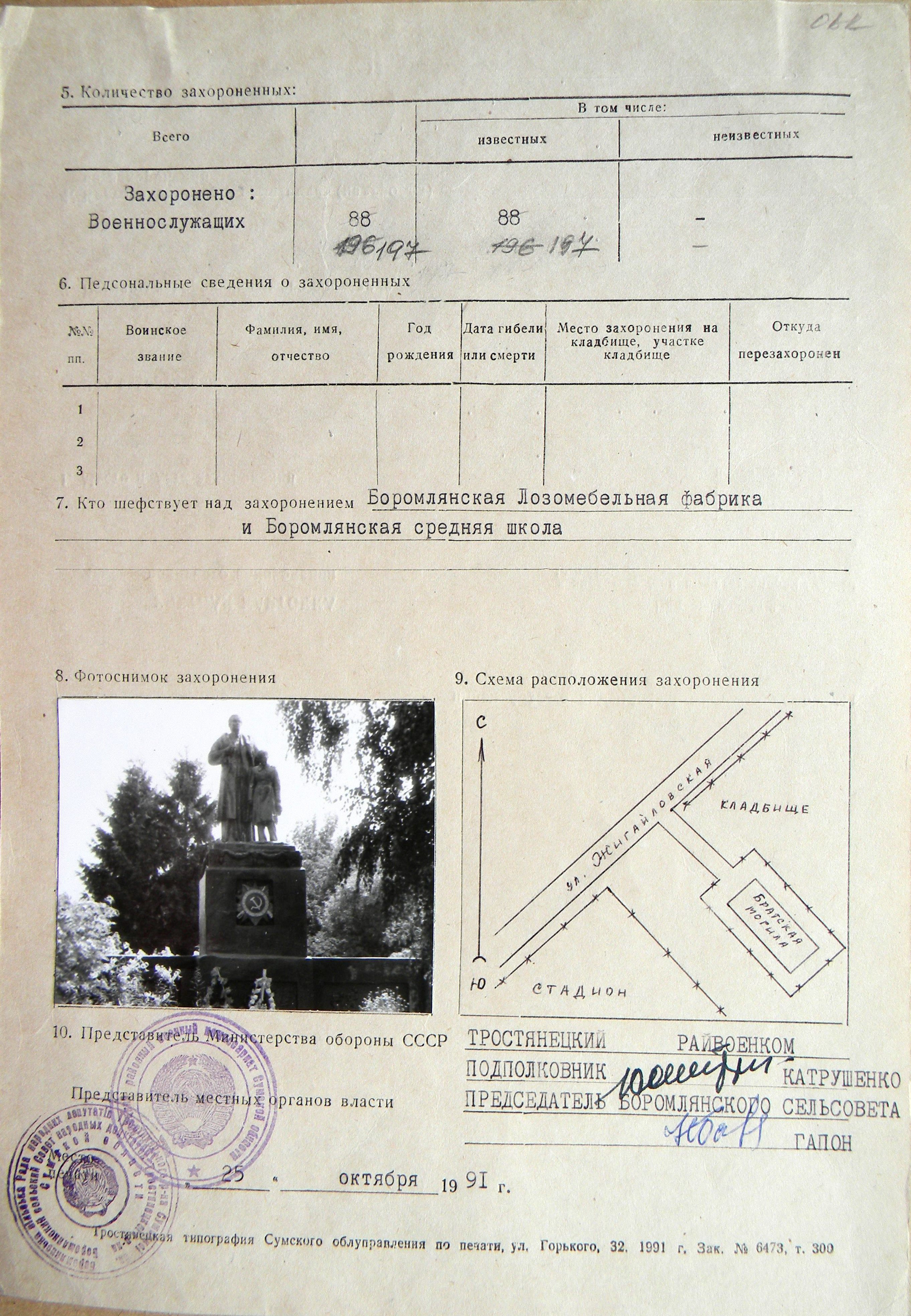 Братская могила на центральном кладбище в с. Боромля 