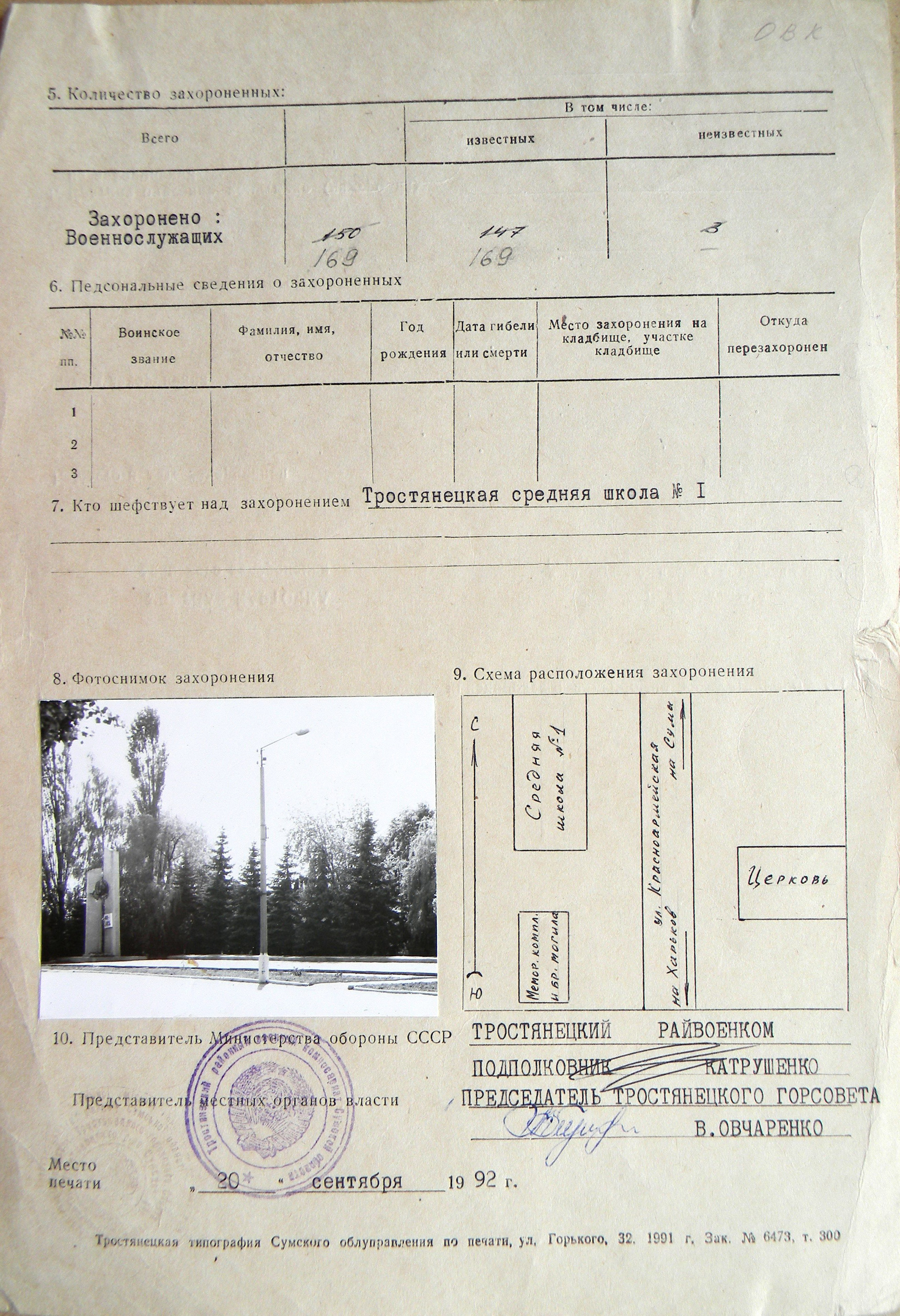 Братская могила у школы № 1 в г. Тростянец 