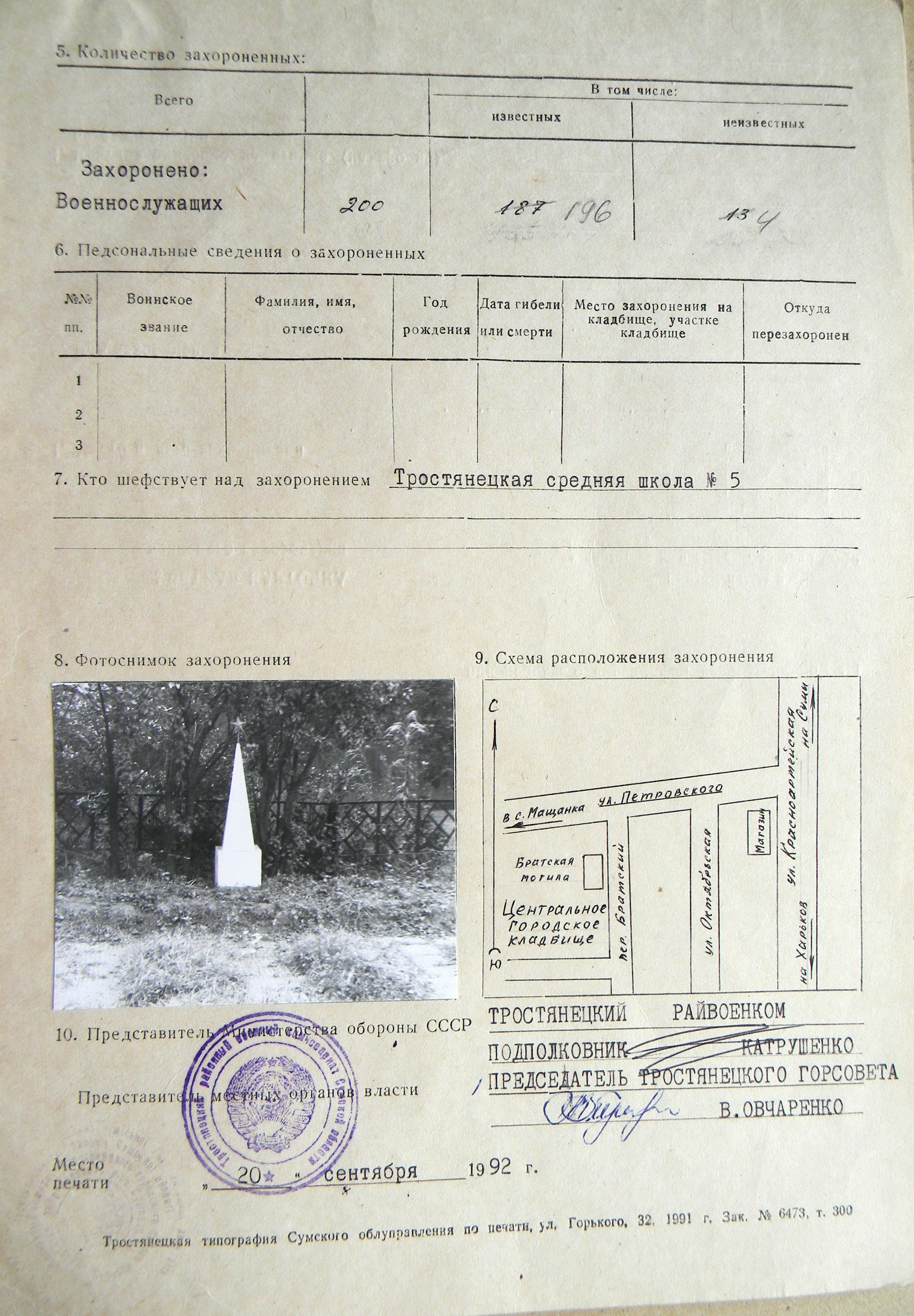 Братская могила на кладбище г. Тростянец 